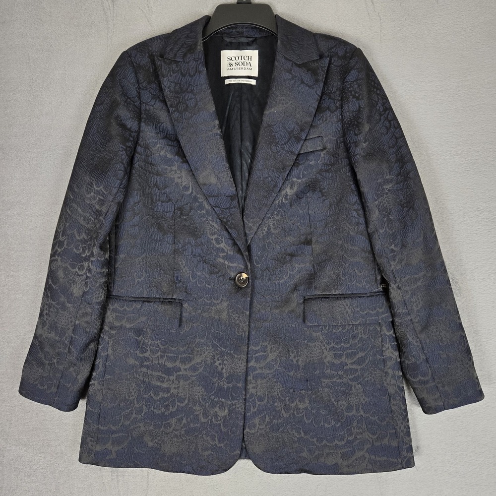 Scotch & Soda Blazer Womens 40 Blue Amsterdam Couture‎ Jacquard Single Breasted